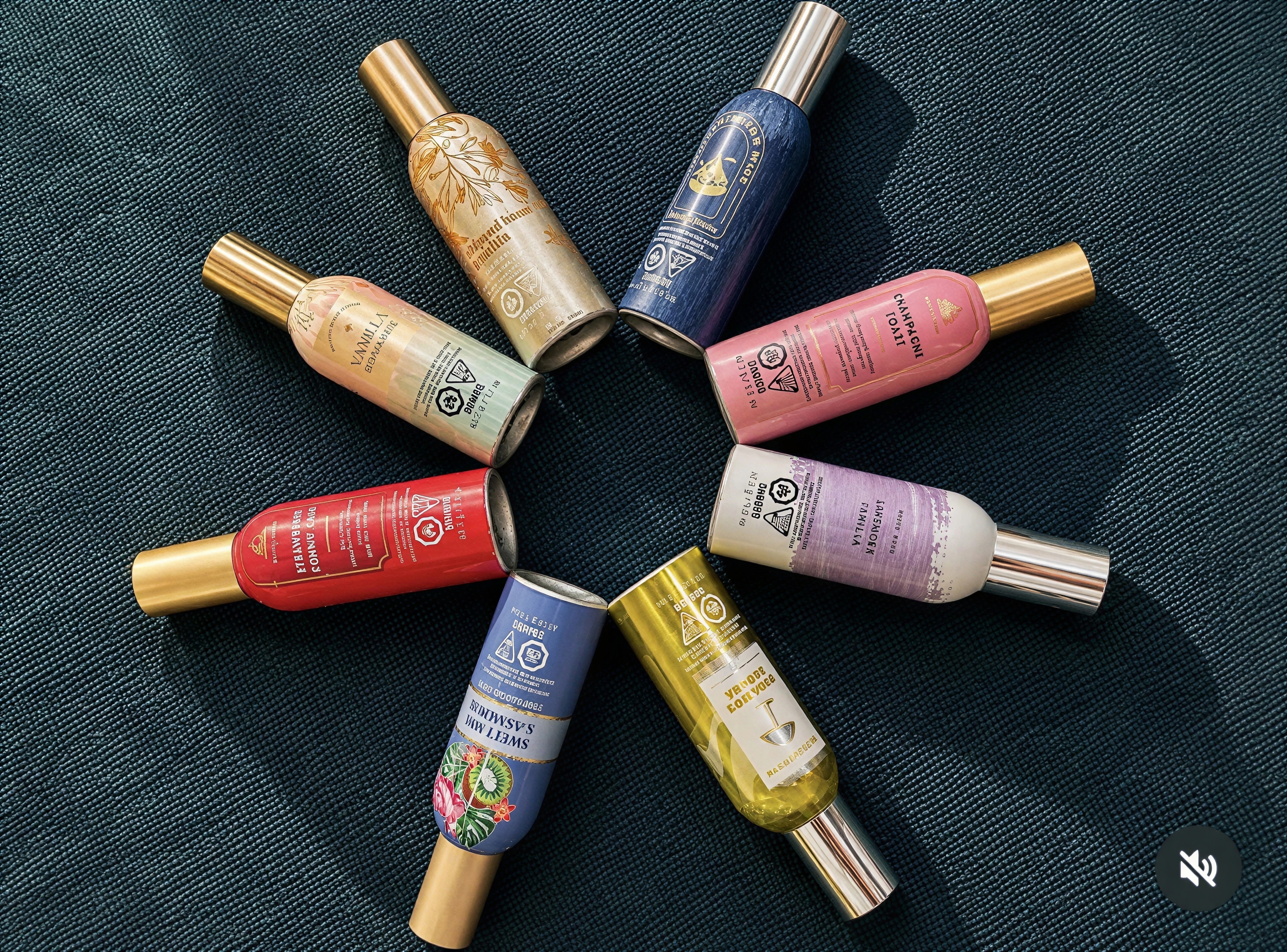 Omyre room sprays arranged in a circle